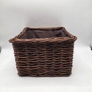 Unbranded Wicker Storage Basket Boho Dark Brown Fabric Lined Rustic Farmhouse
